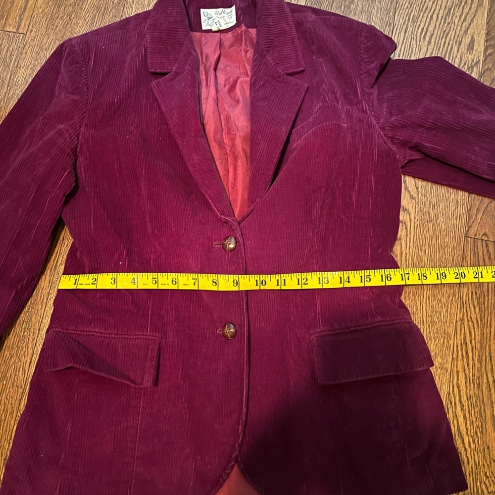 Vintage Maroon Corduroy Blazer Size 10 Two Button Pocket Butterfly Prestige - Picture 11 of 11